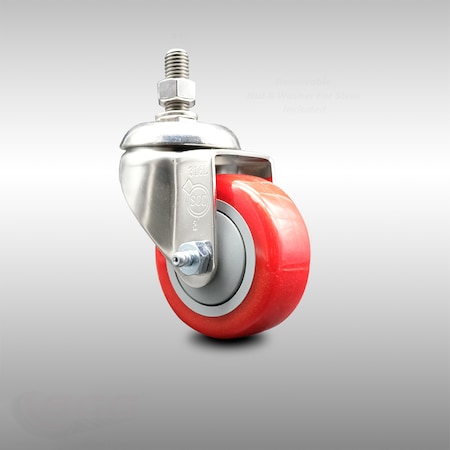 Service Caster 3 Inch 316SS Red Polyurethane Wheel Swivel 3/8 Inch Threaded Stem Caster SCC SCC-SS316TS20S314-PPUB-RED-381615